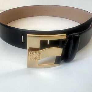 Anne Klein Women’s Black Faux Leather Belt with Gold Tone Buckle Size S